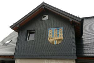 Schieferbild - Fassade mit Wappen der Stadt Zschopau
